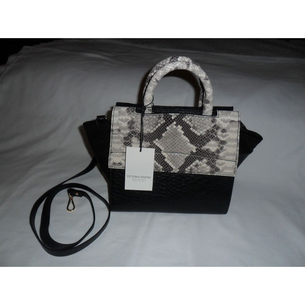 Vittoria Napoli Italy Black/Roccio Leather & Python Shoulder Bag